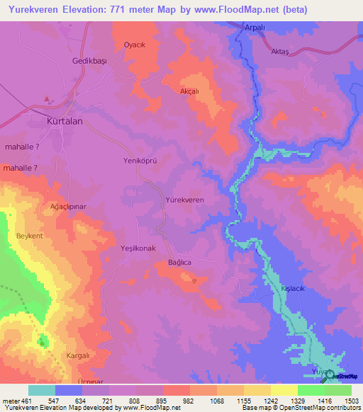 Yurekveren,Turkey Elevation Map