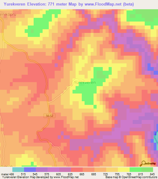 Yurekveren,Turkey Elevation Map