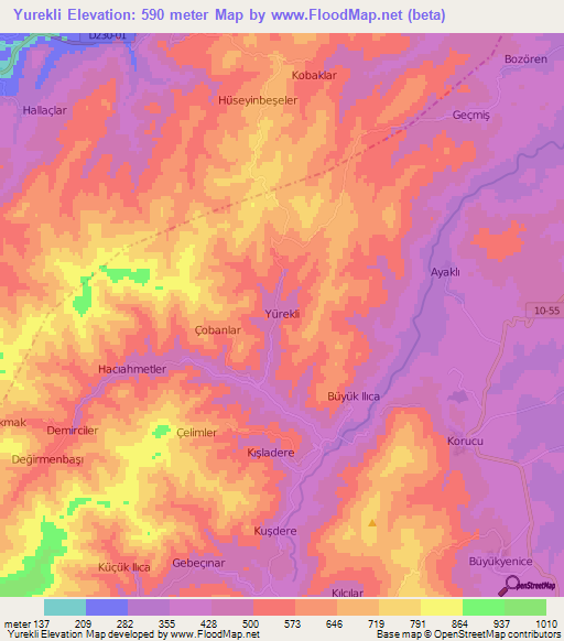 Yurekli,Turkey Elevation Map