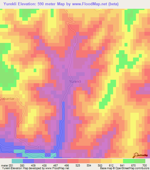 Yurekli,Turkey Elevation Map