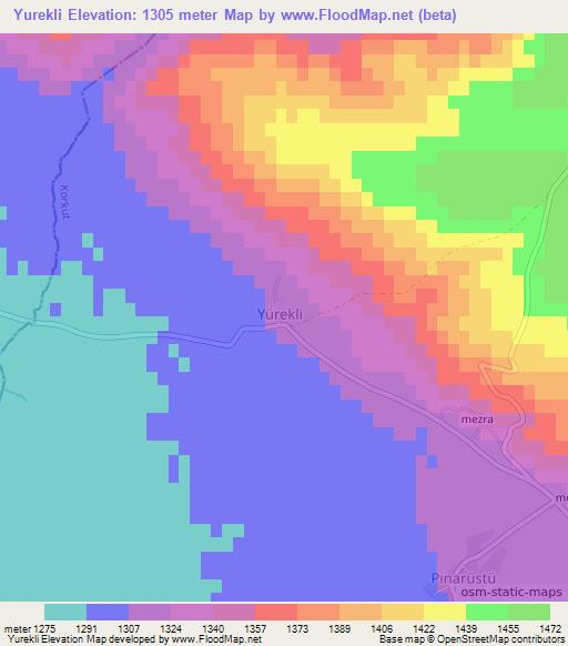 Yurekli,Turkey Elevation Map