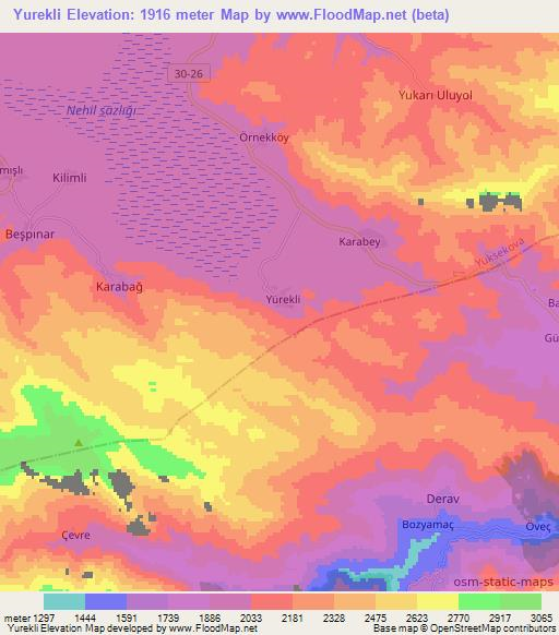 Yurekli,Turkey Elevation Map