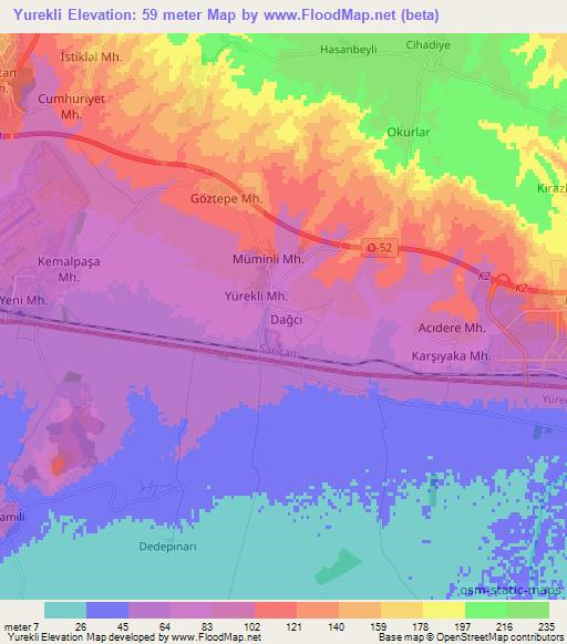 Yurekli,Turkey Elevation Map