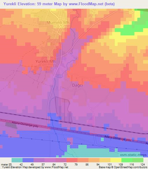 Yurekli,Turkey Elevation Map