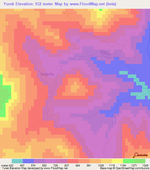 Yurek,Turkey Elevation Map