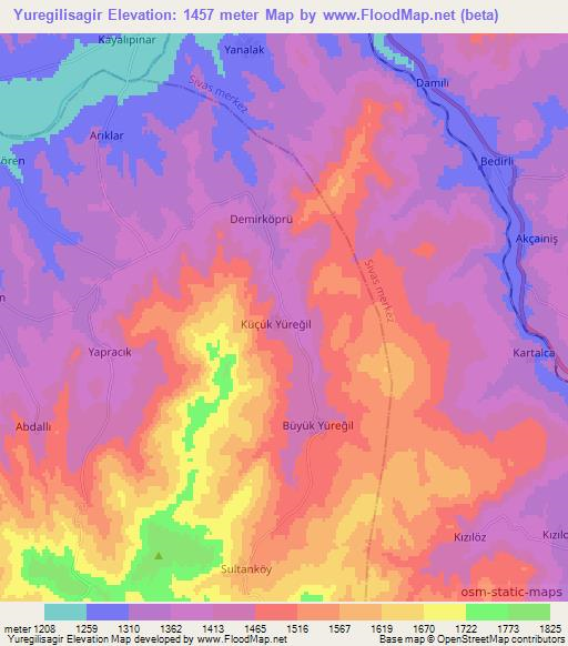 Yuregilisagir,Turkey Elevation Map