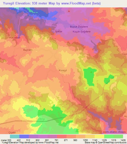 Yuregil,Turkey Elevation Map