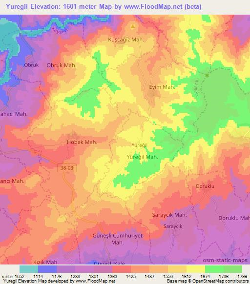 Yuregil,Turkey Elevation Map