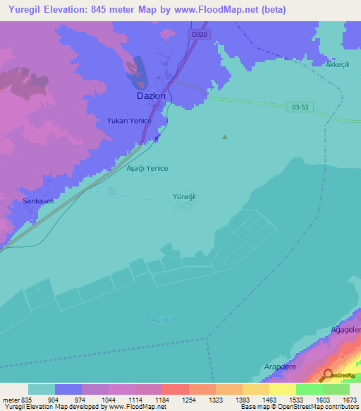 Yuregil,Turkey Elevation Map