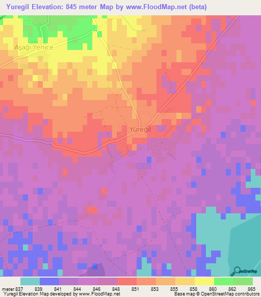 Yuregil,Turkey Elevation Map