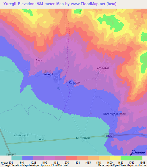 Yuregil,Turkey Elevation Map