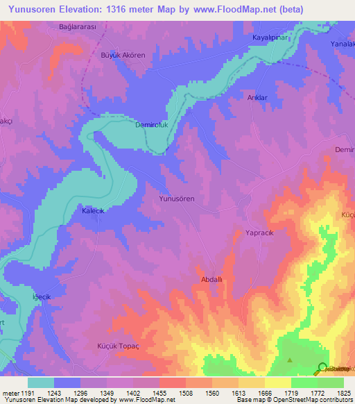 Yunusoren,Turkey Elevation Map