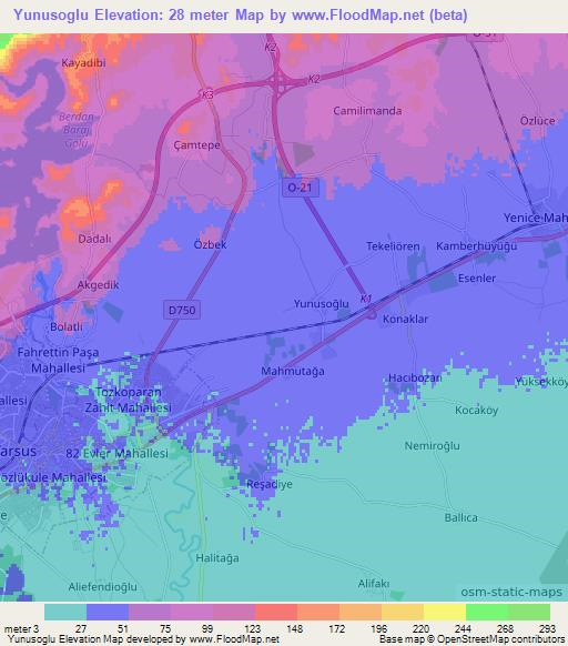 Yunusoglu,Turkey Elevation Map