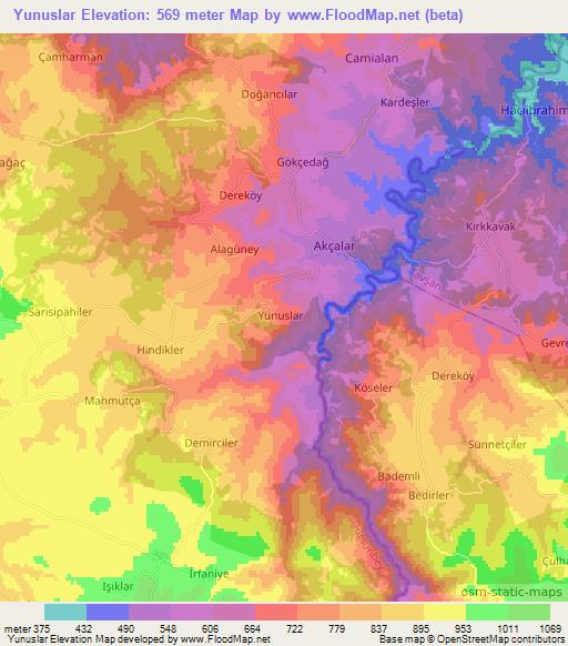 Yunuslar,Turkey Elevation Map