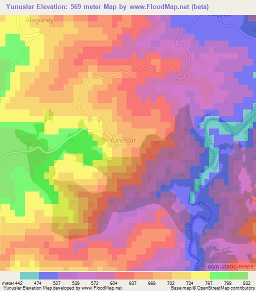 Yunuslar,Turkey Elevation Map