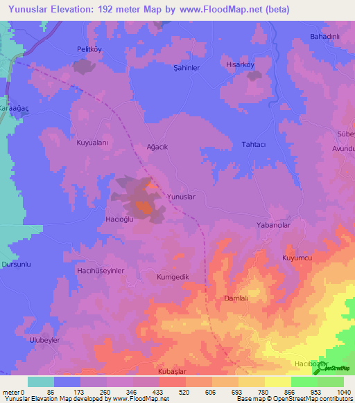 Yunuslar,Turkey Elevation Map