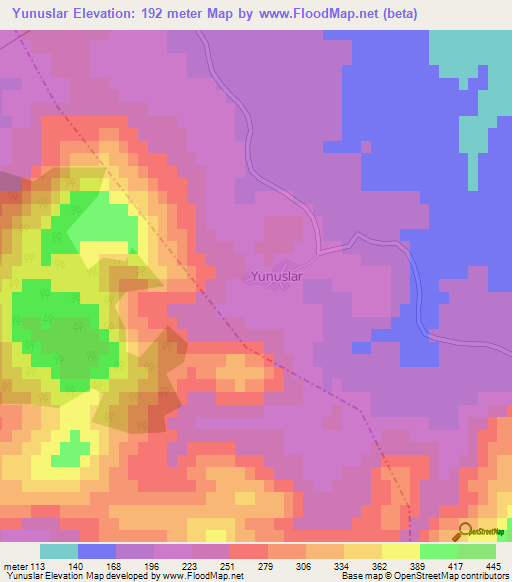 Yunuslar,Turkey Elevation Map