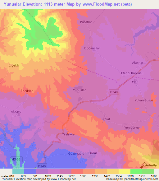 Yunuslar,Turkey Elevation Map