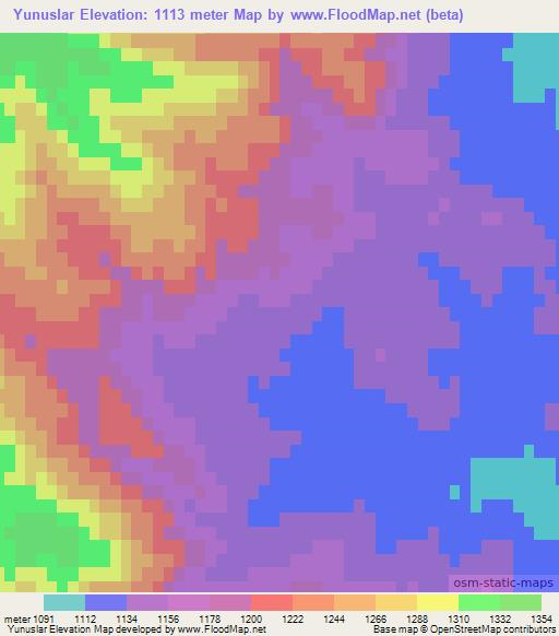 Yunuslar,Turkey Elevation Map