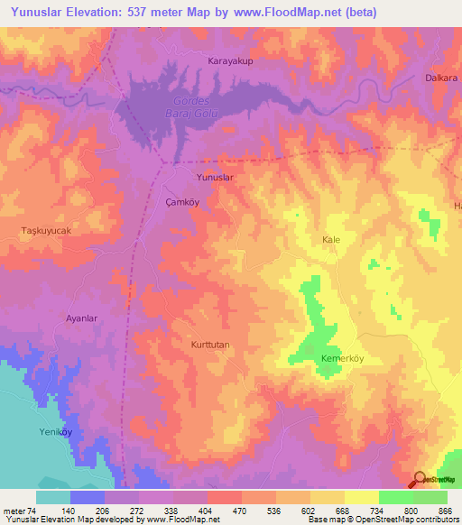 Yunuslar,Turkey Elevation Map