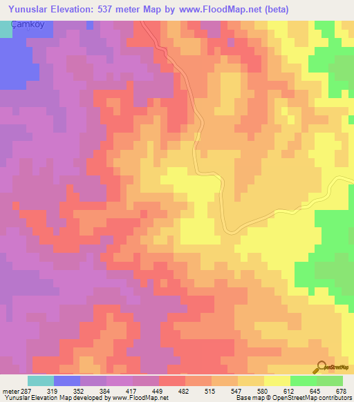 Yunuslar,Turkey Elevation Map