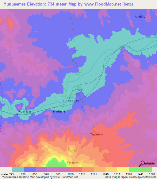 Yunusemre,Turkey Elevation Map