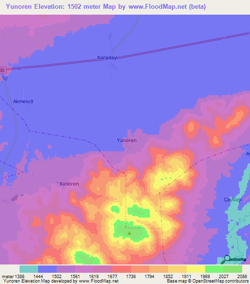 Yunoren,Turkey Elevation Map