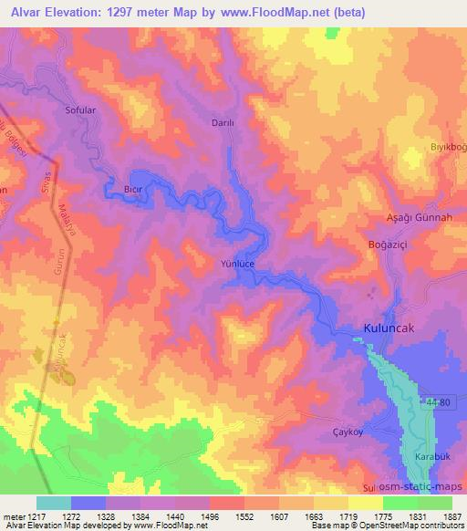 Alvar,Turkey Elevation Map