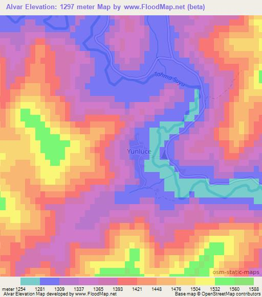 Alvar,Turkey Elevation Map