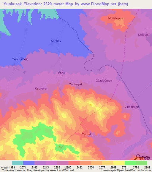 Yunkusak,Turkey Elevation Map