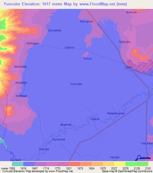 Yunculer,Turkey Elevation Map