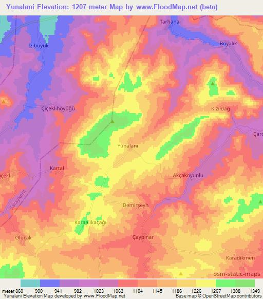 Yunalani,Turkey Elevation Map