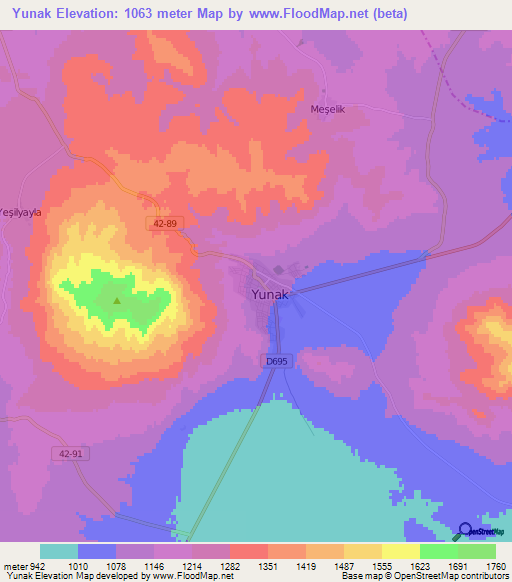 Yunak,Turkey Elevation Map