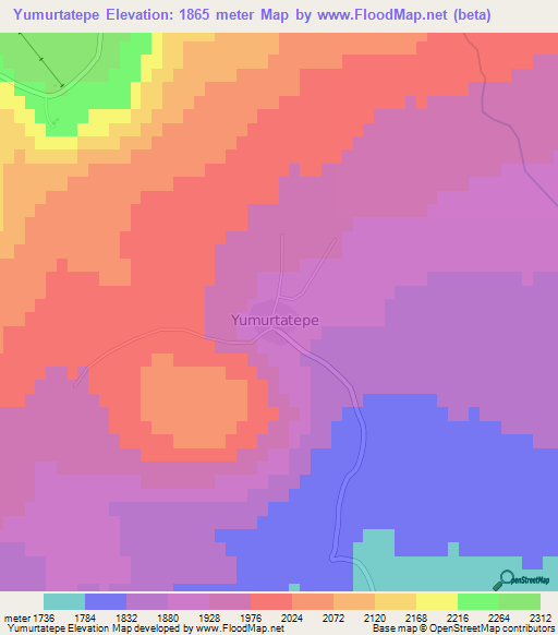 Yumurtatepe,Turkey Elevation Map