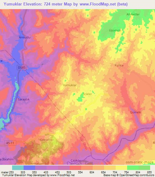 Yumuklar,Turkey Elevation Map