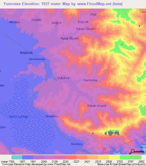 Yumrutas,Turkey Elevation Map