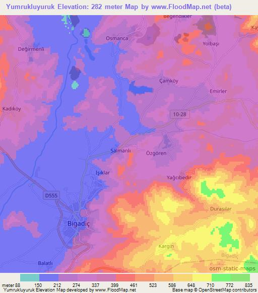 Yumrukluyuruk,Turkey Elevation Map
