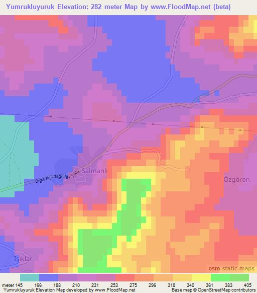 Yumrukluyuruk,Turkey Elevation Map