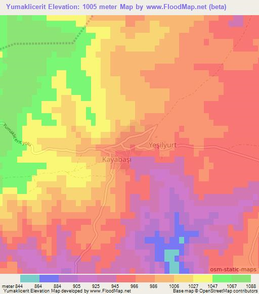 Yumaklicerit,Turkey Elevation Map