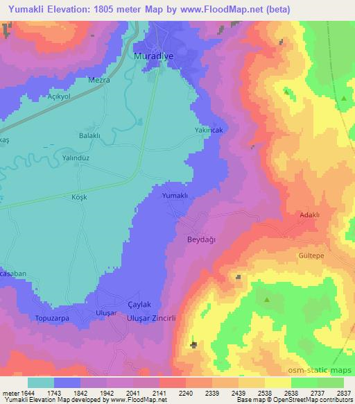 Yumakli,Turkey Elevation Map