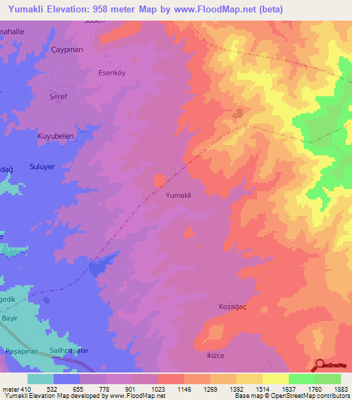 Yumakli,Turkey Elevation Map