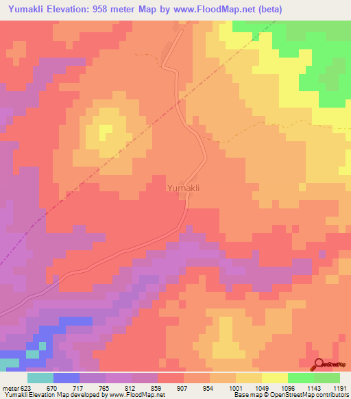 Yumakli,Turkey Elevation Map