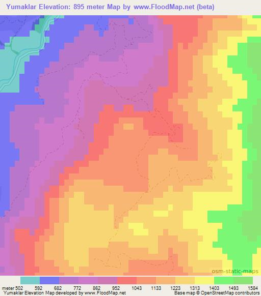 Yumaklar,Turkey Elevation Map