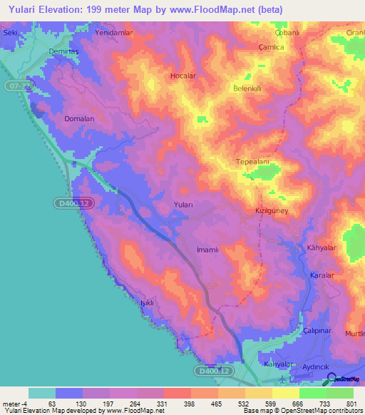 Yulari,Turkey Elevation Map