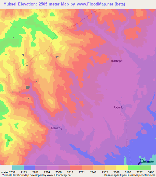 Yuksel,Turkey Elevation Map