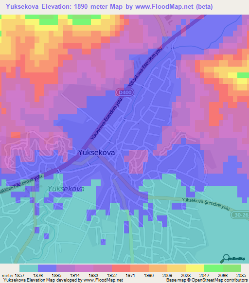 Yuksekova,Turkey Elevation Map