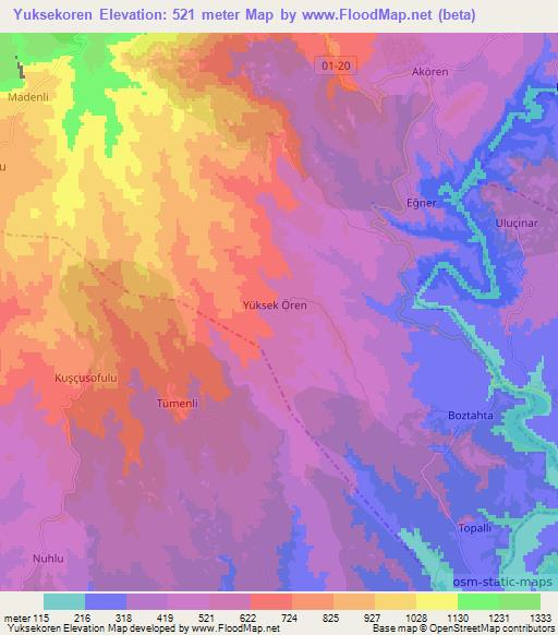 Yuksekoren,Turkey Elevation Map