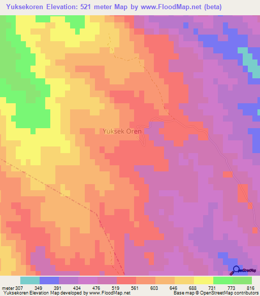 Yuksekoren,Turkey Elevation Map