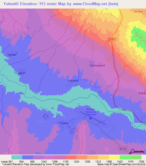 Yuksekli,Turkey Elevation Map