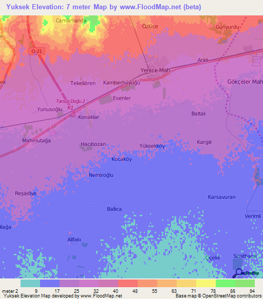 Yuksek,Turkey Elevation Map